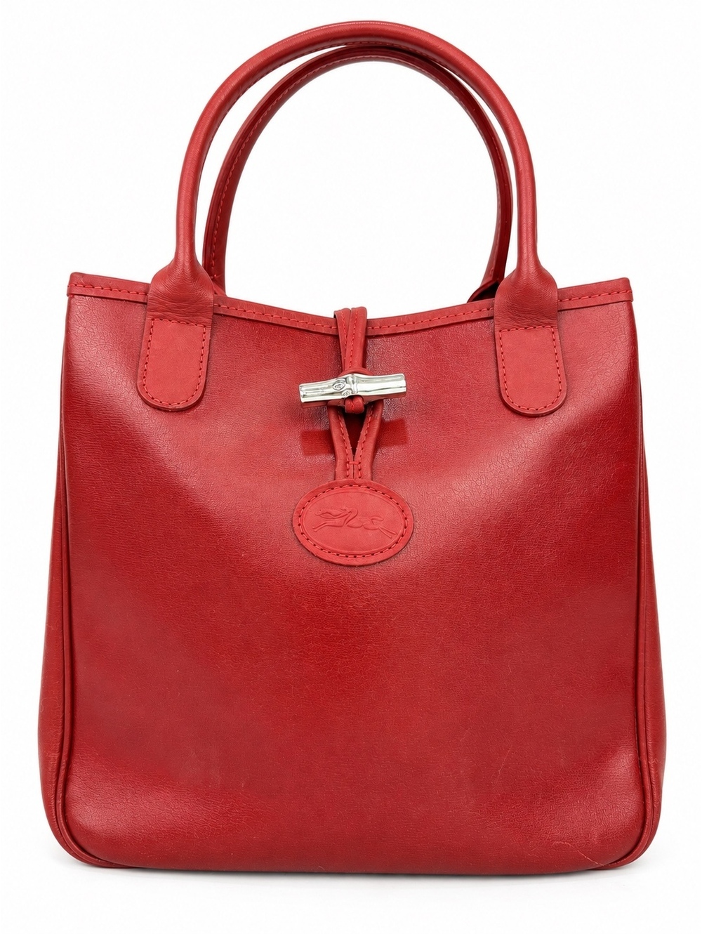 Longchamp Le Roseau Vintage Red Leather Top Handle Tote Bamboo Clasp | Pre-Loved